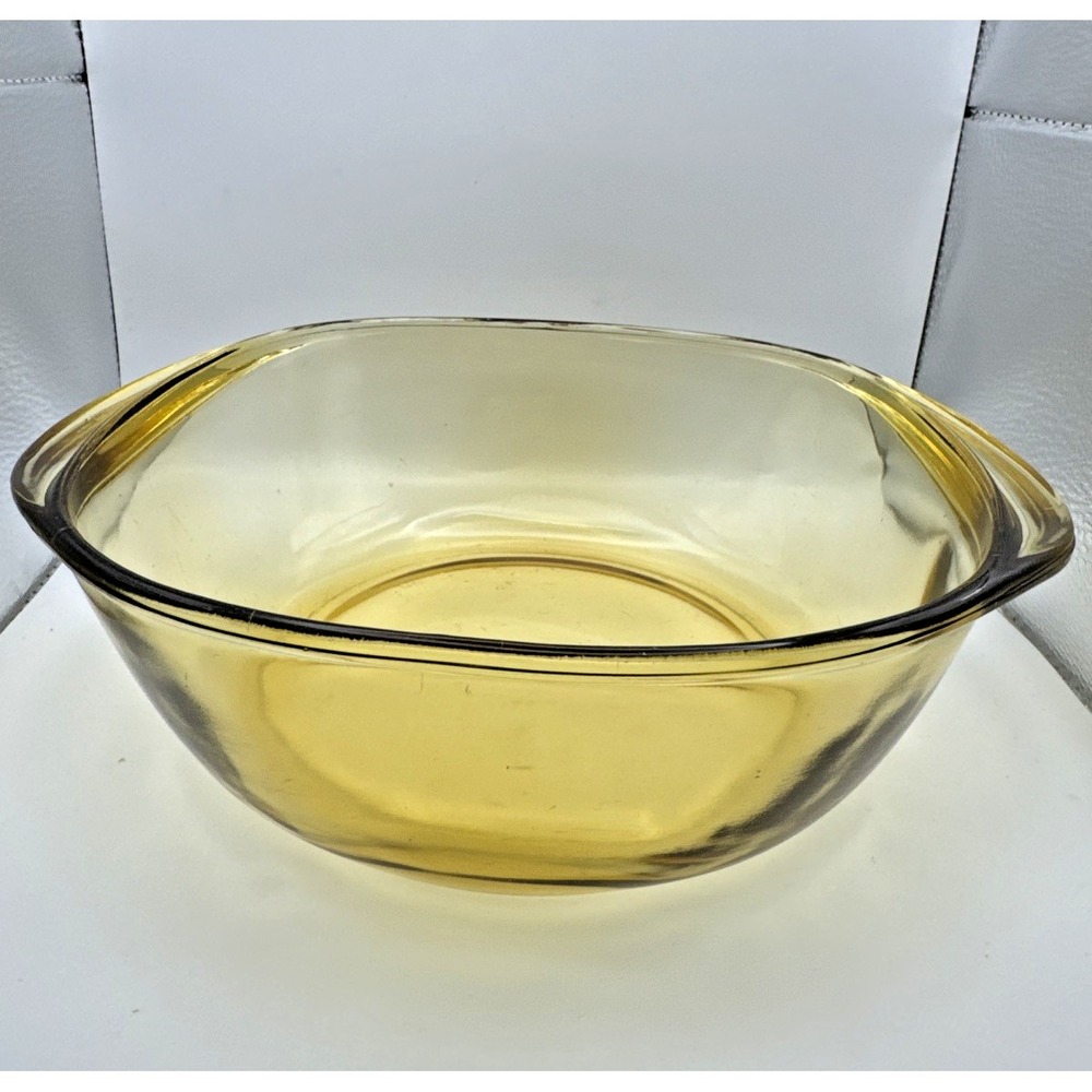 Vintage 1960's Dynaware Pyr-O-Rey Yellow Amber Glass Casserole Dish with Handles